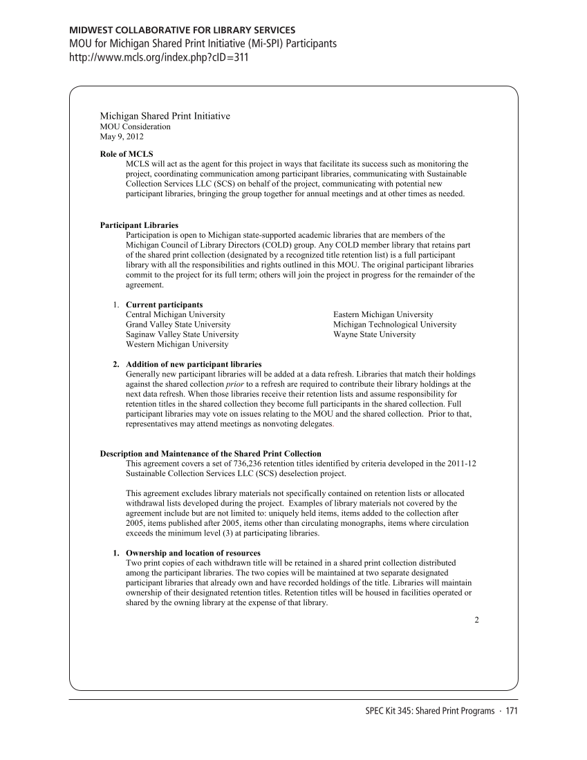 SPEC Kit 345: Shared Print Programs (December 2014) page 171
