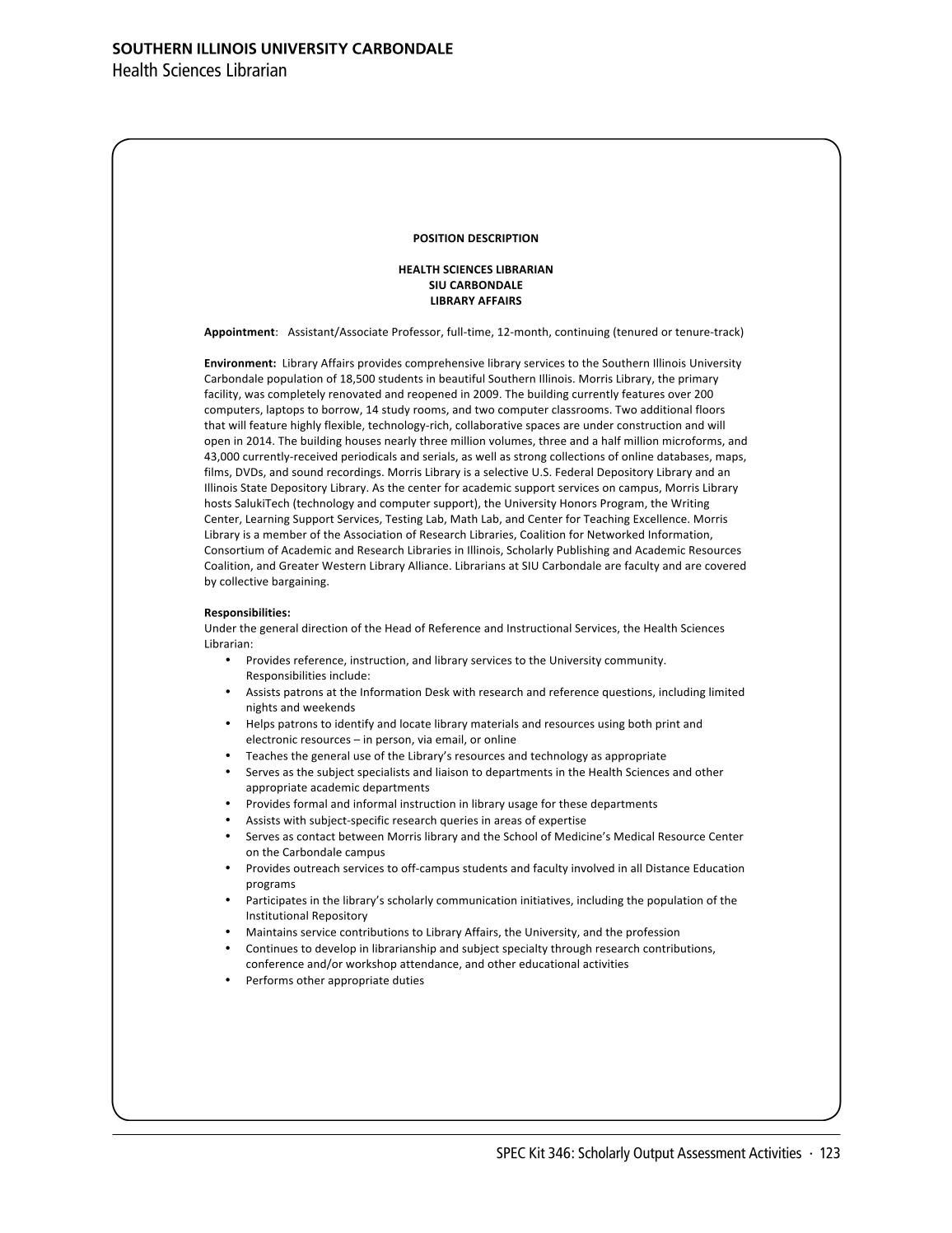 SPEC Kit 346: Scholarly Output Assessment Activities (May 2015) page 123