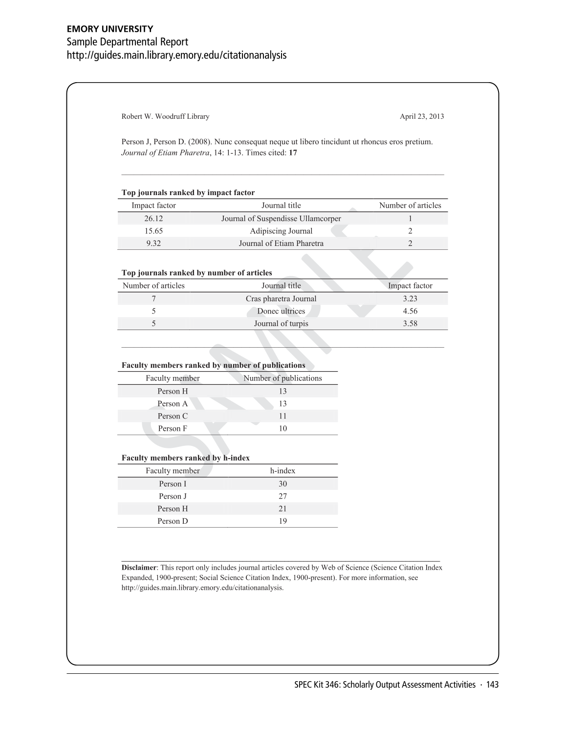SPEC Kit 346: Scholarly Output Assessment Activities (May 2015) page 143