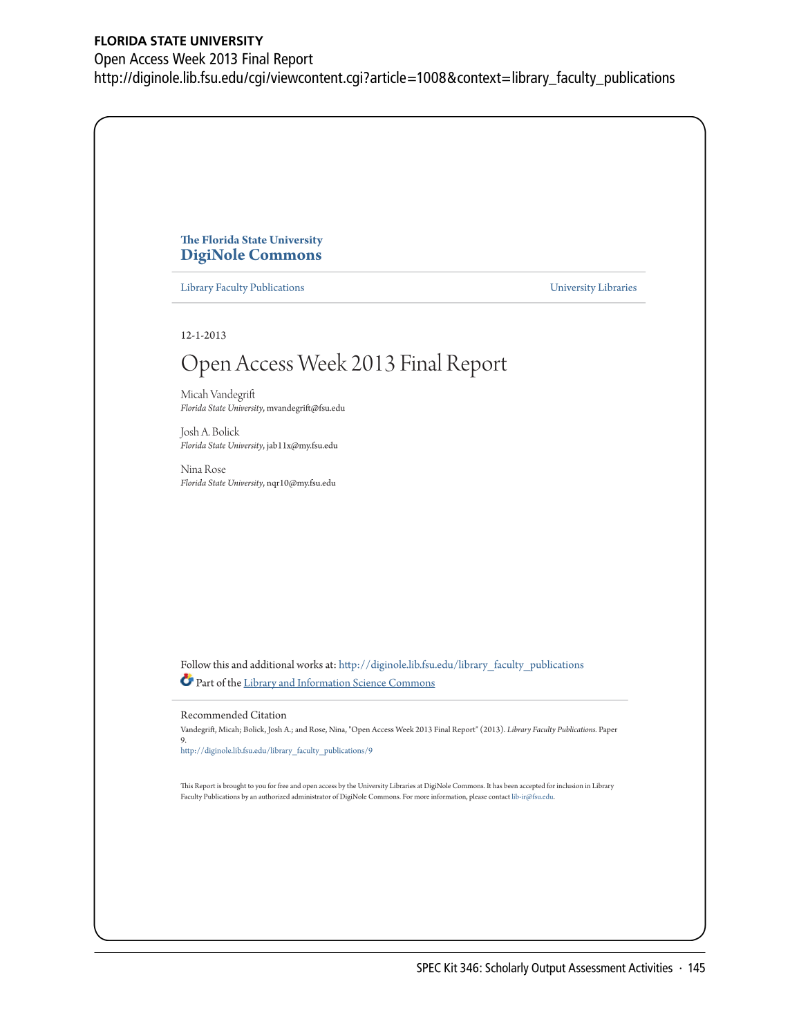 SPEC Kit 346: Scholarly Output Assessment Activities (May 2015) page 145