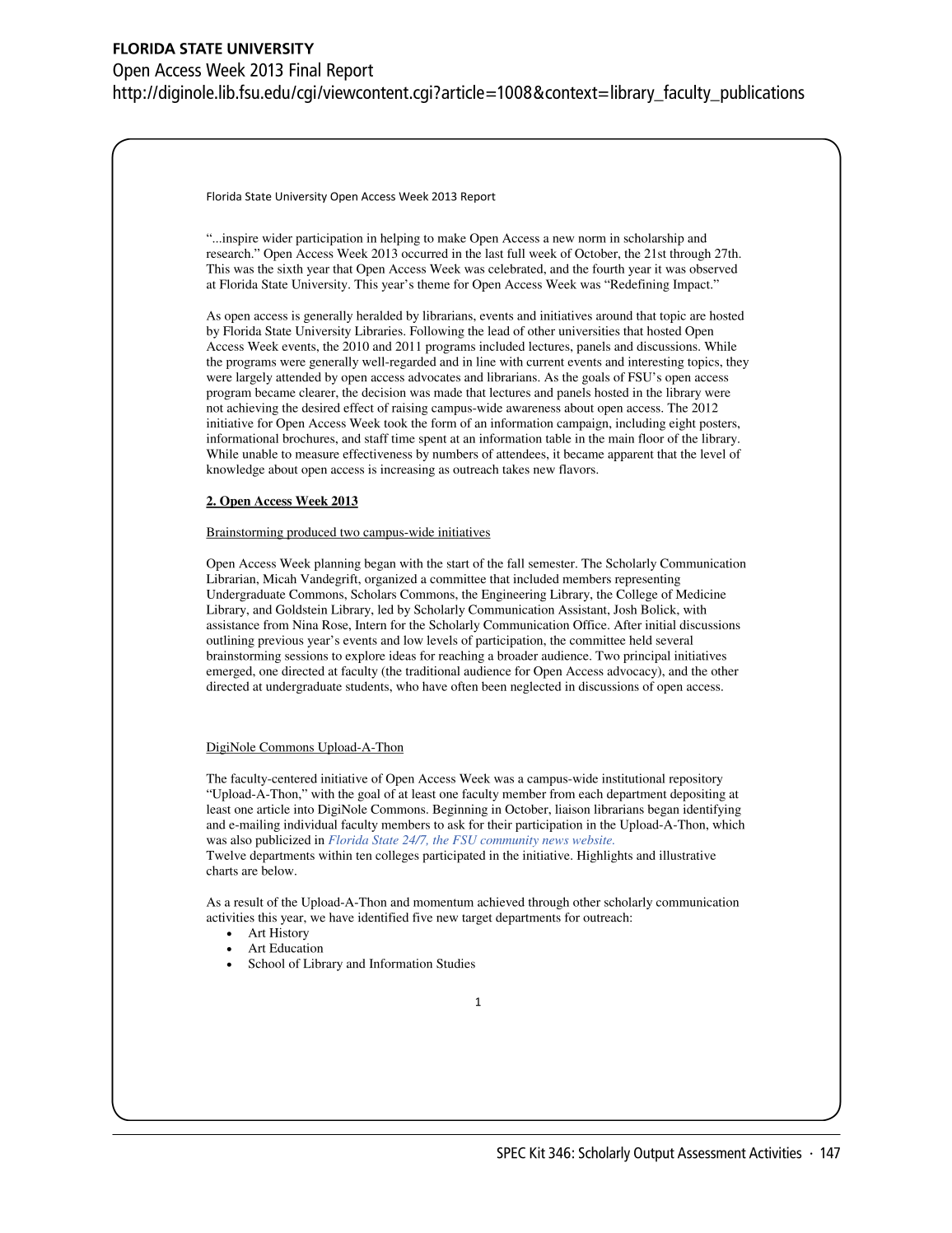 SPEC Kit 346: Scholarly Output Assessment Activities (May 2015) page 147