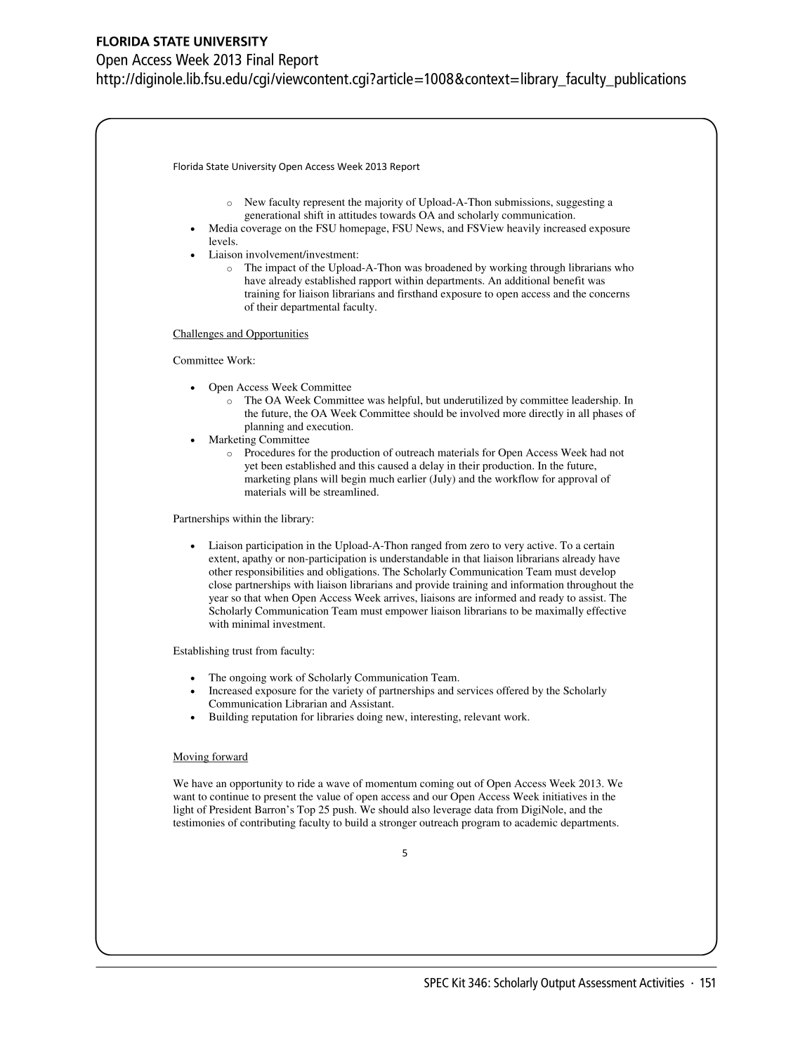 SPEC Kit 346: Scholarly Output Assessment Activities (May 2015) page 151