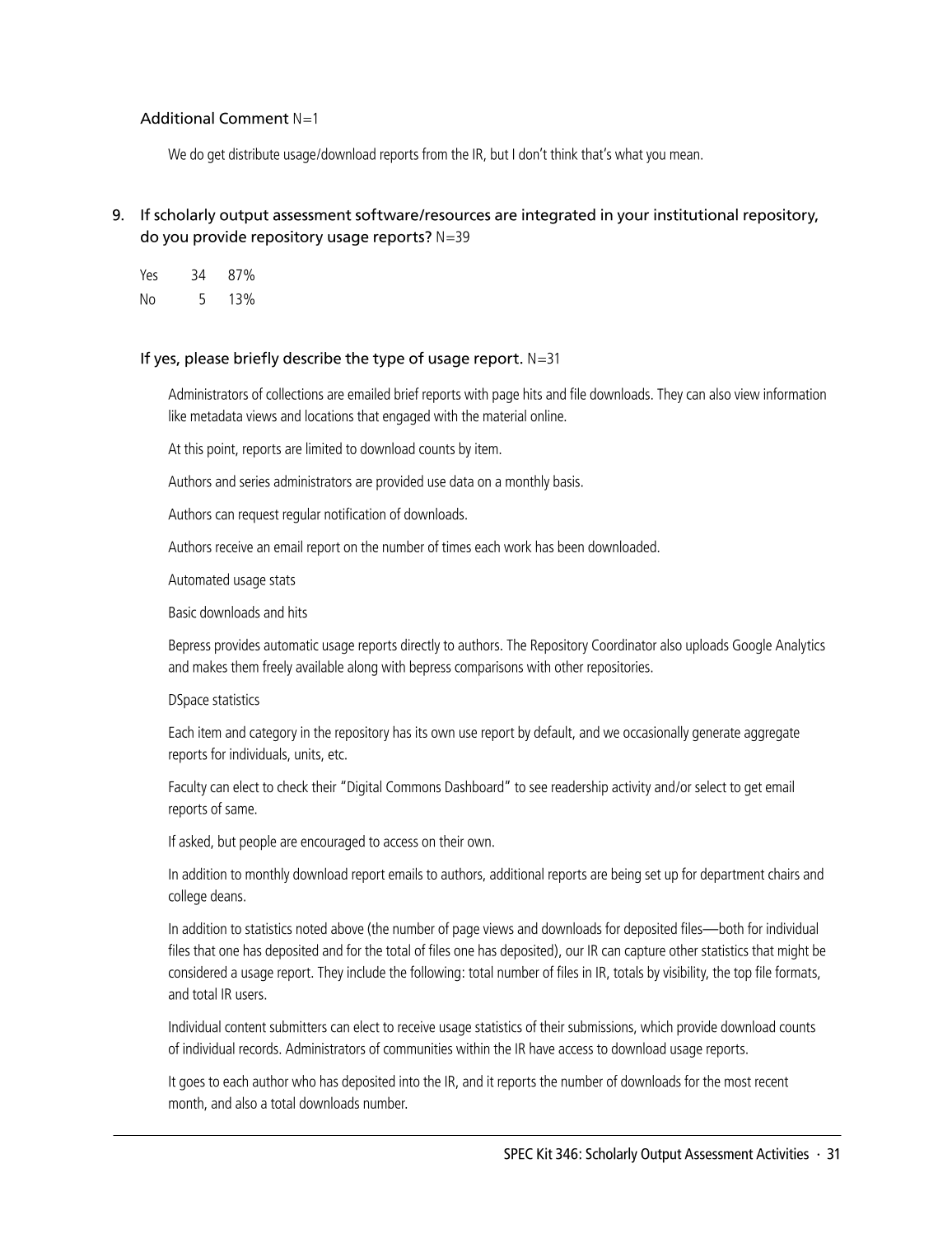 SPEC Kit 346: Scholarly Output Assessment Activities (May 2015) page 31