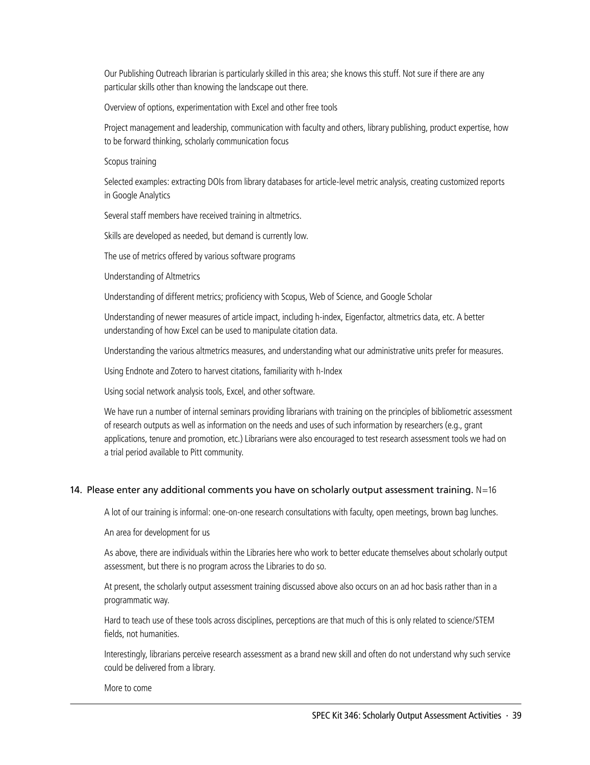 SPEC Kit 346: Scholarly Output Assessment Activities (May 2015) page 39