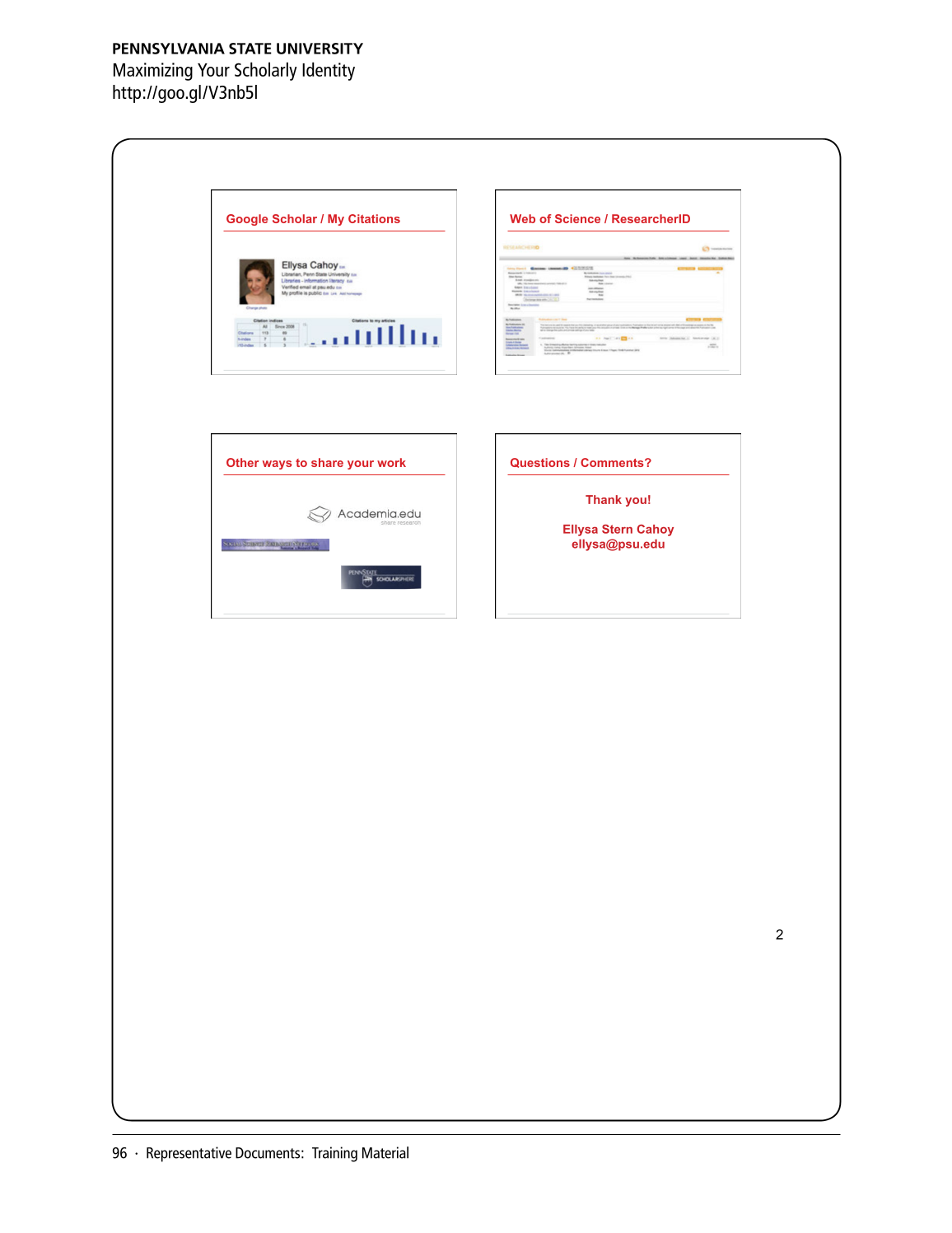 SPEC Kit 346: Scholarly Output Assessment Activities (May 2015) page 96