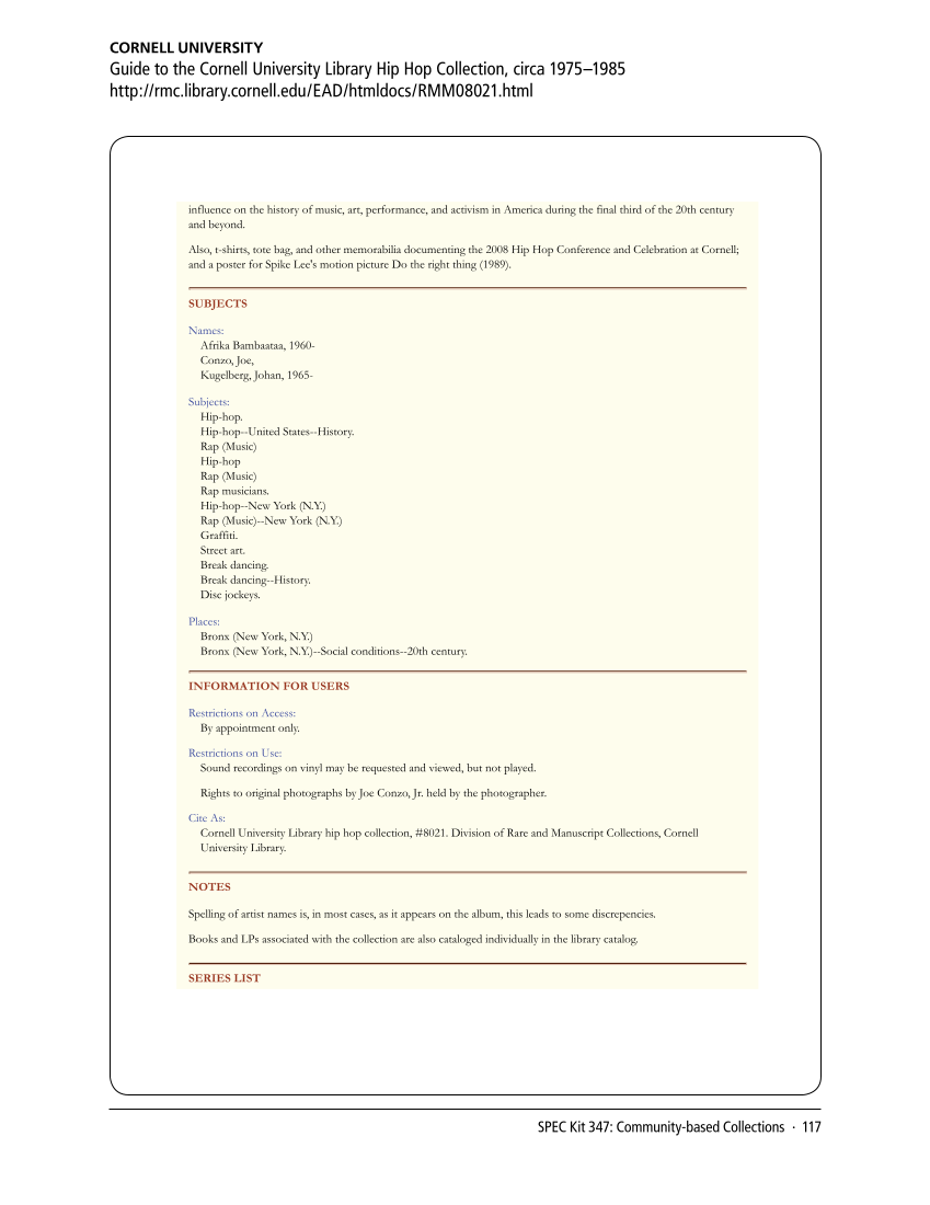 SPEC Kit 347: Community-based Collections (July 2015) page 117