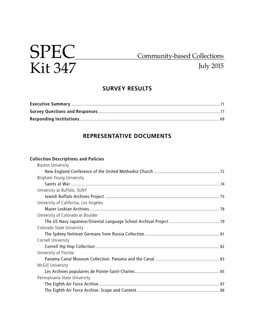 SPEC Kit 347: Community-based Collections (July 2015) page 5
