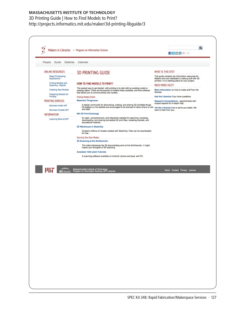 SPEC Kit 348: Rapid Fabrication/Makerspace Services (September 2015) page 127