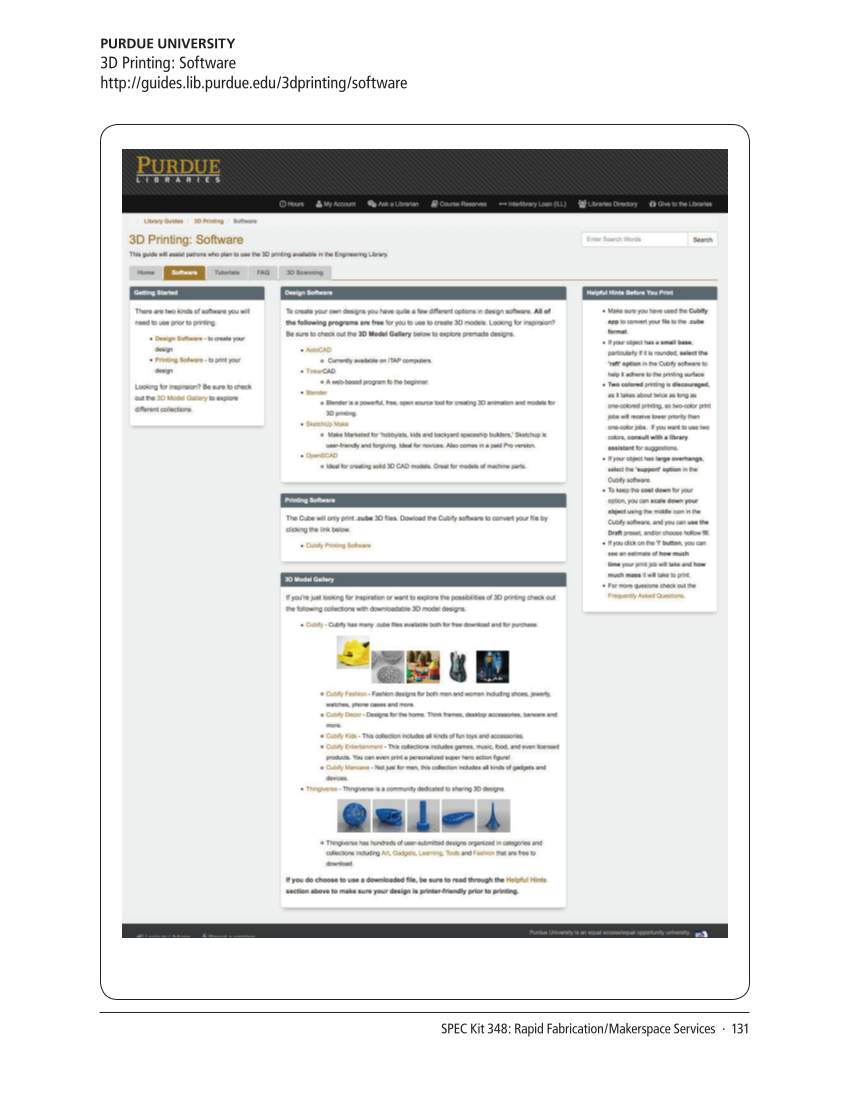 SPEC Kit 348: Rapid Fabrication/Makerspace Services (September 2015) page 131