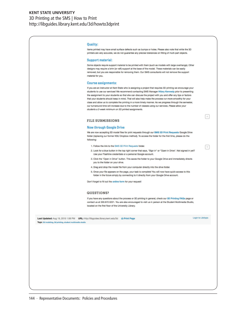 SPEC Kit 348: Rapid Fabrication/Makerspace Services (September 2015) page 144