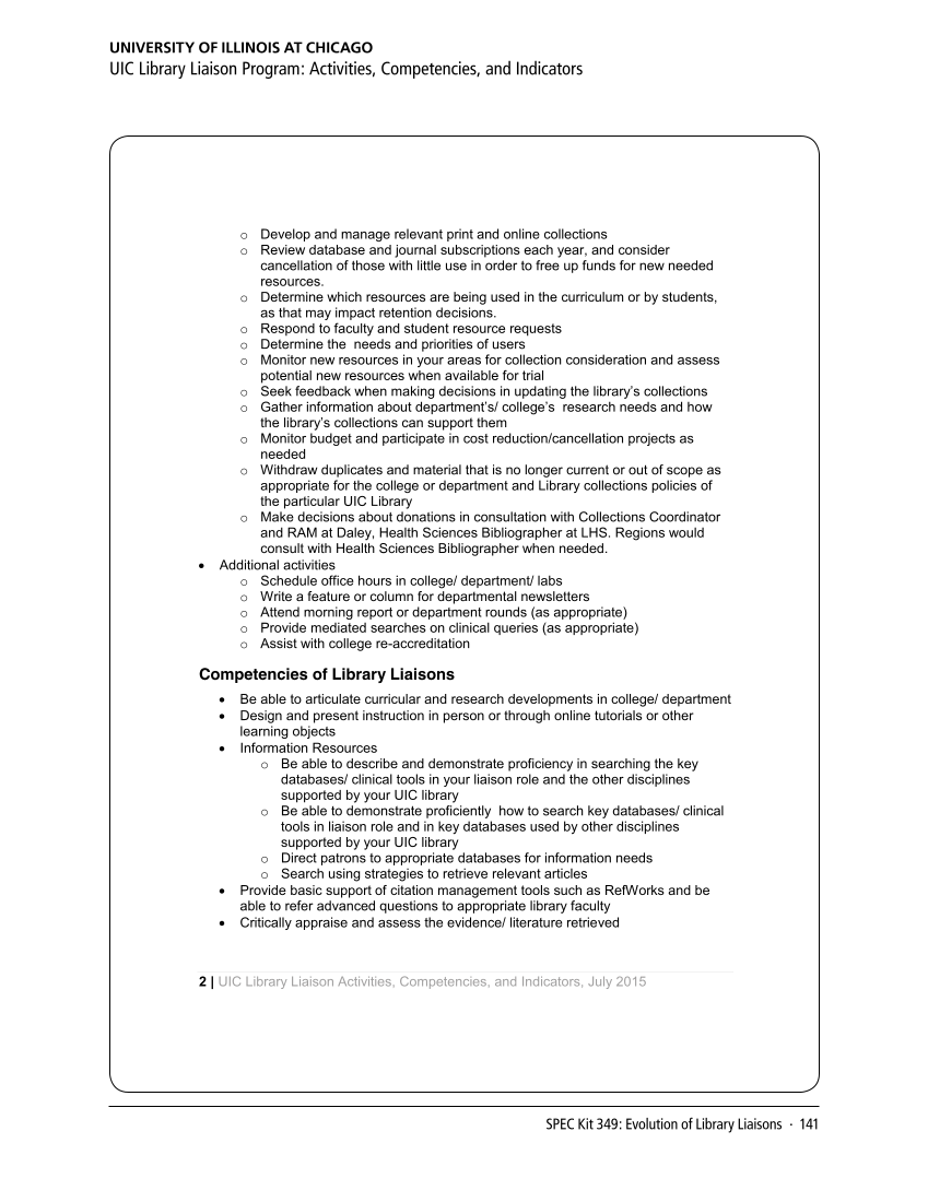 SPEC Kit 349: Evolution of Library Liaisons (November 2015) page 141