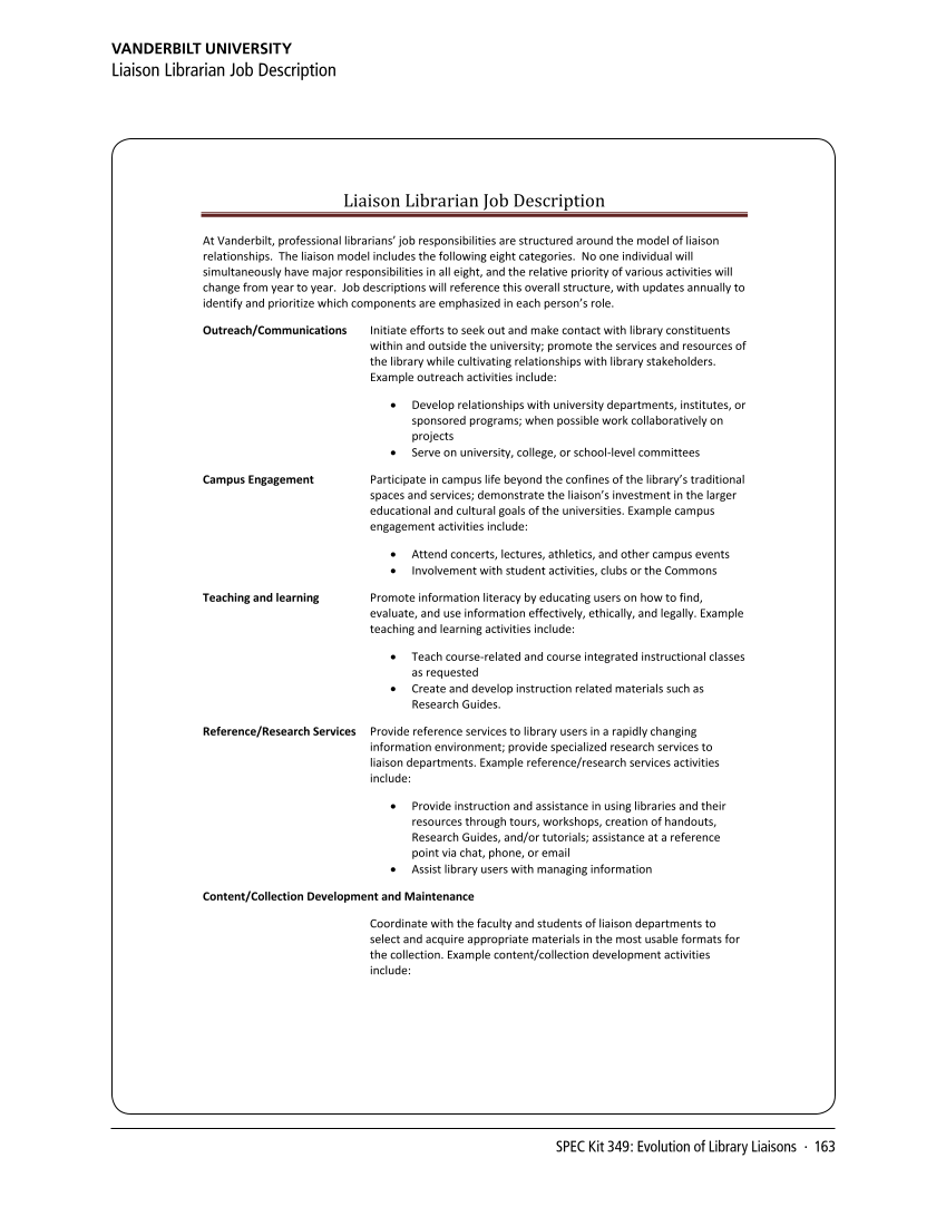 SPEC Kit 349: Evolution of Library Liaisons (November 2015) page 163