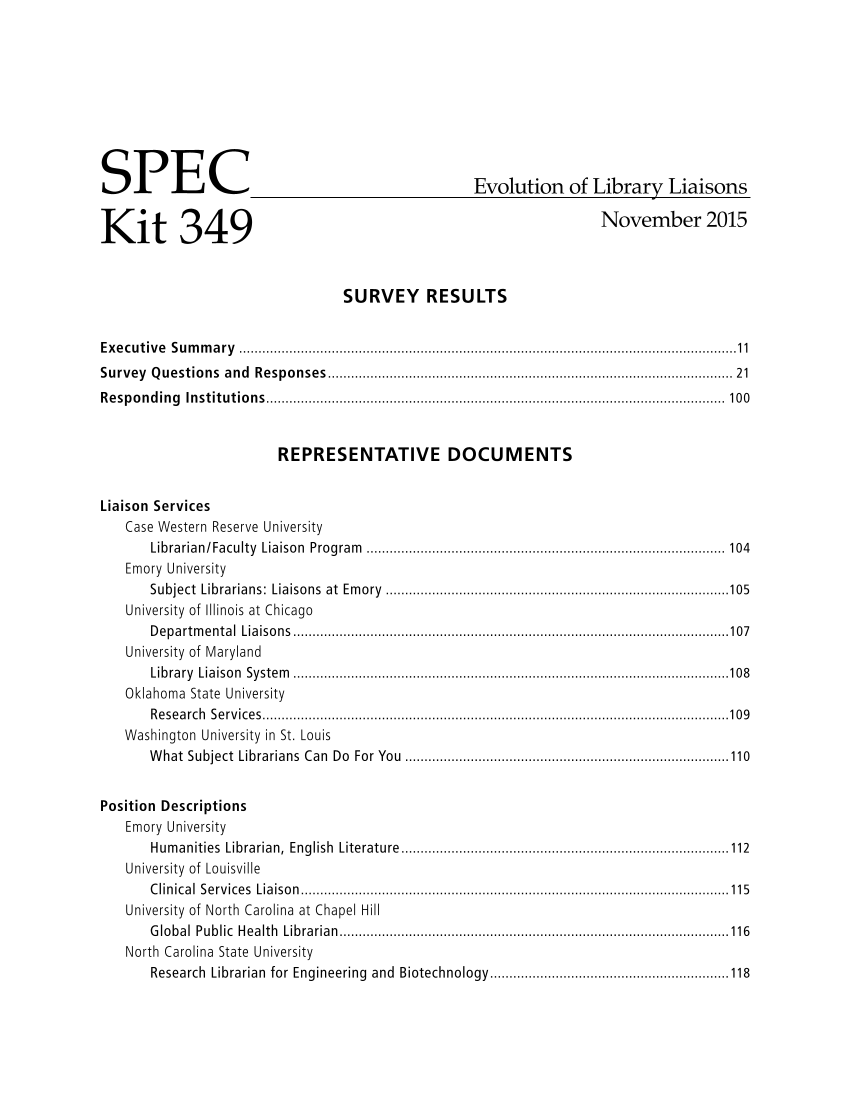 SPEC Kit 349: Evolution of Library Liaisons (November 2015) page 5