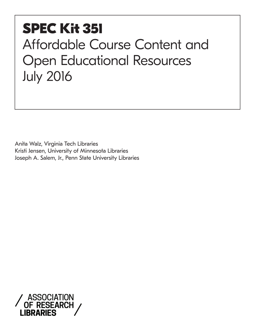 SPEC Kit 351: Affordable Course Content and Open Educational Resources (July 2016) page II
