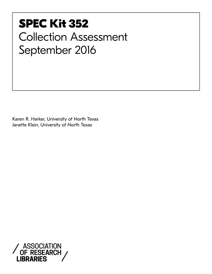 SPEC Kit 352: Collection Assessment (September 2016) page II