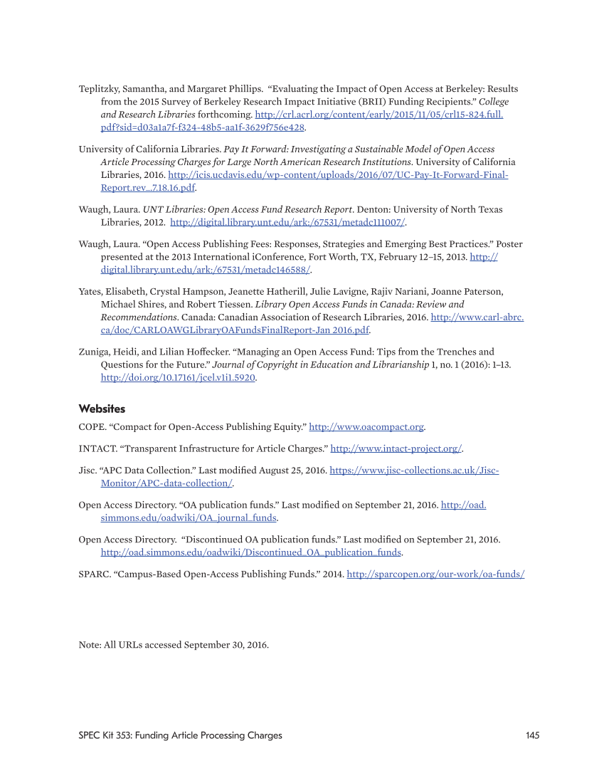 SPEC Kit 353: Funding Article Processing Charges (November 2016) page 145