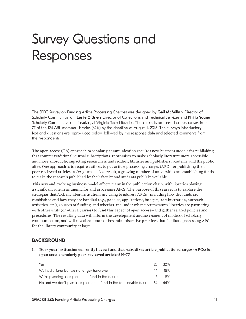 SPEC Kit 353: Funding Article Processing Charges (November 2016) page 11