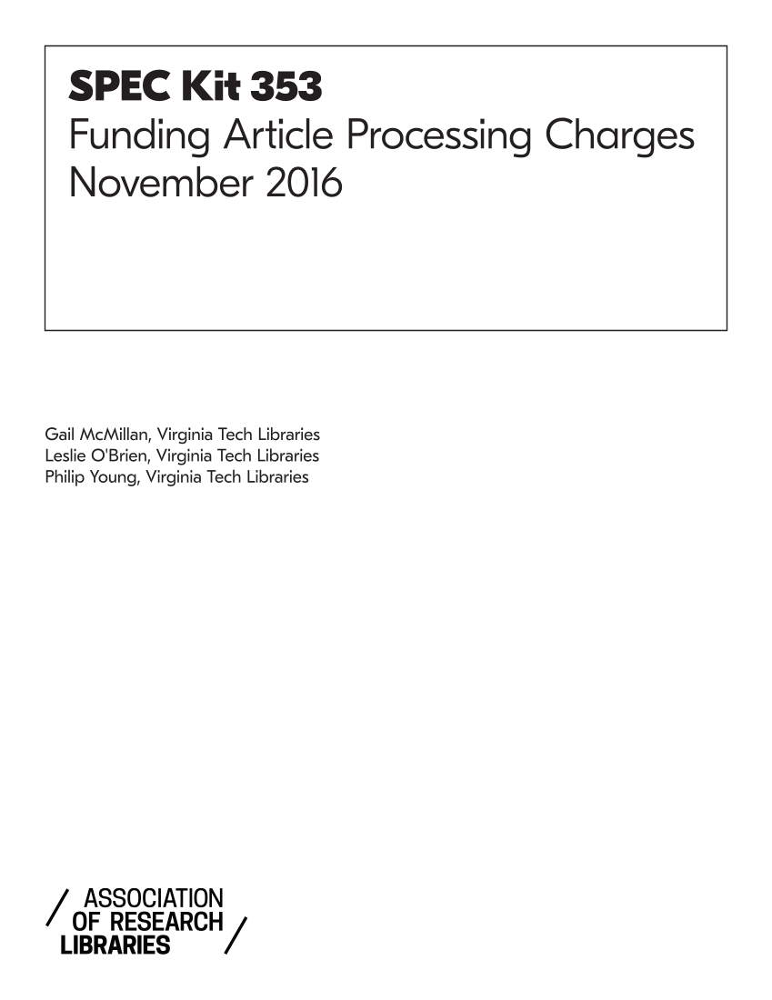 SPEC Kit 353: Funding Article Processing Charges (November 2016) page II