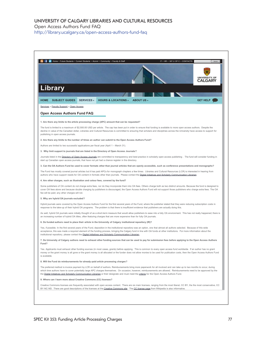SPEC Kit 353: Funding Article Processing Charges (November 2016) page 77