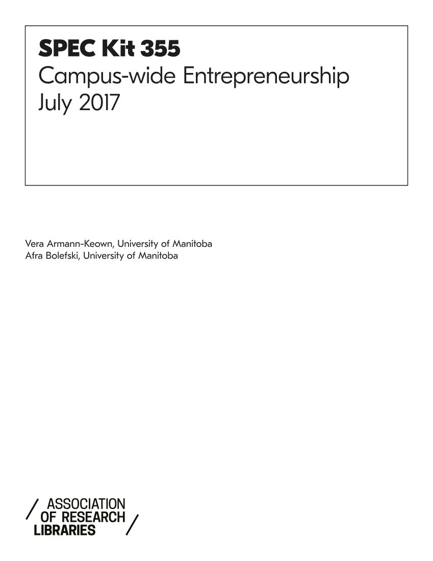 SPEC Kit 355: Campus-wide Entrepreneurship (July 2017) page II