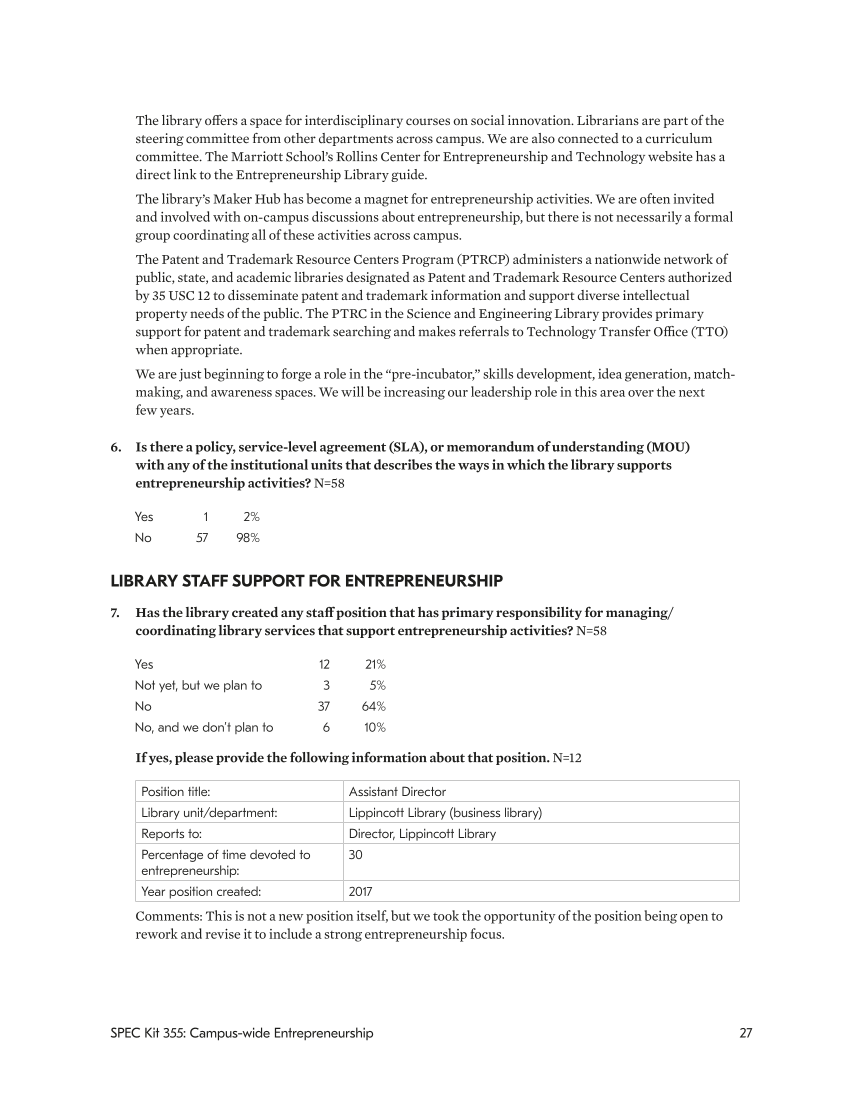 SPEC Kit 355: Campus-wide Entrepreneurship (July 2017) page 27