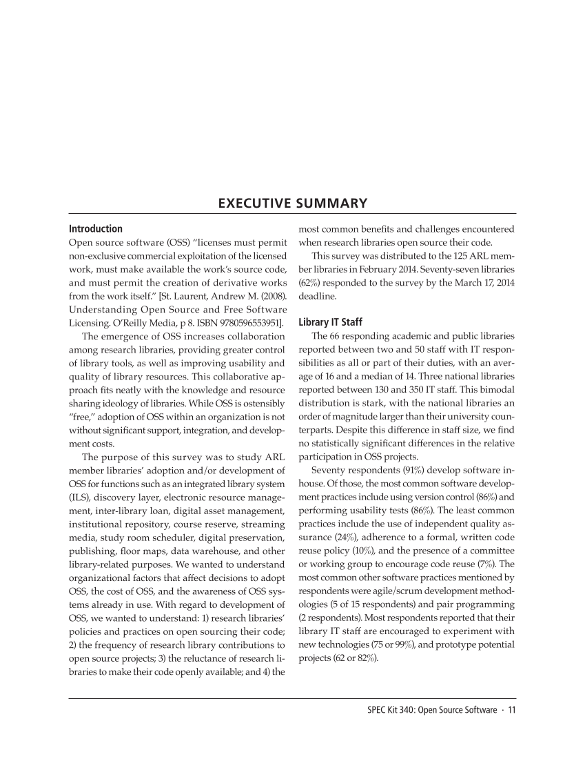 SPEC Kit 340: Open Source Software (July 2014) page 11