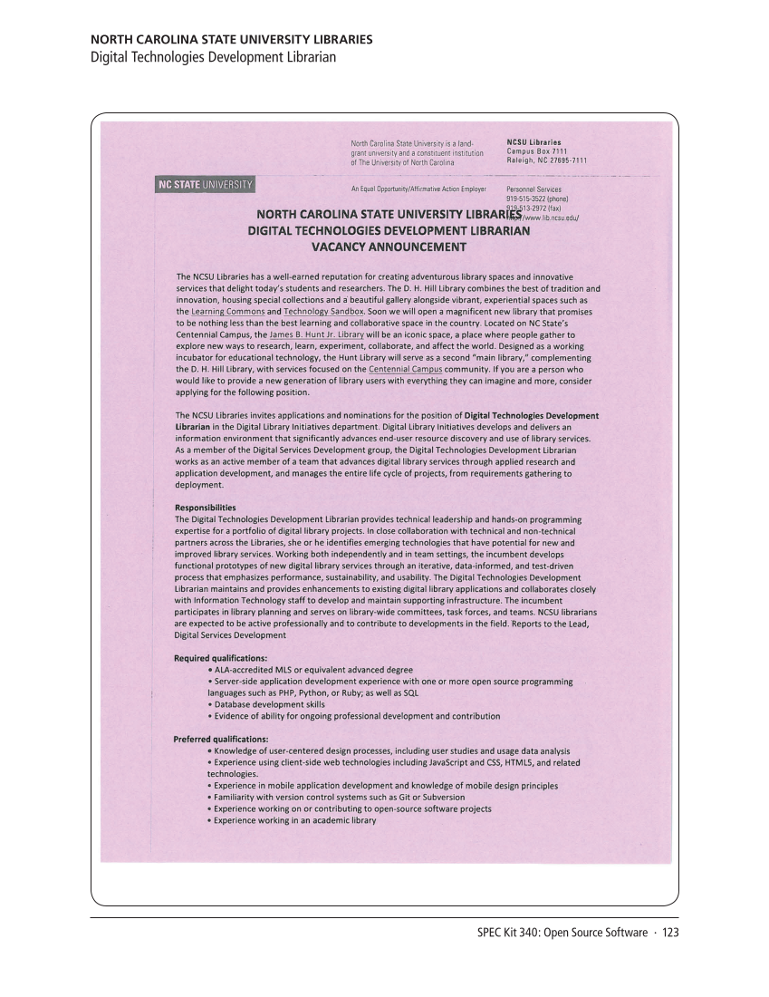 SPEC Kit 340: Open Source Software (July 2014) page 123