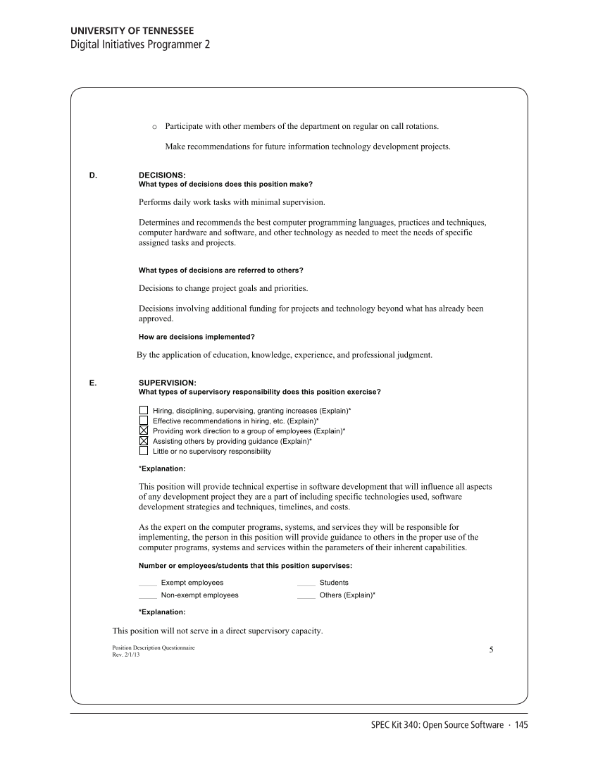 SPEC Kit 340: Open Source Software (July 2014) page 145