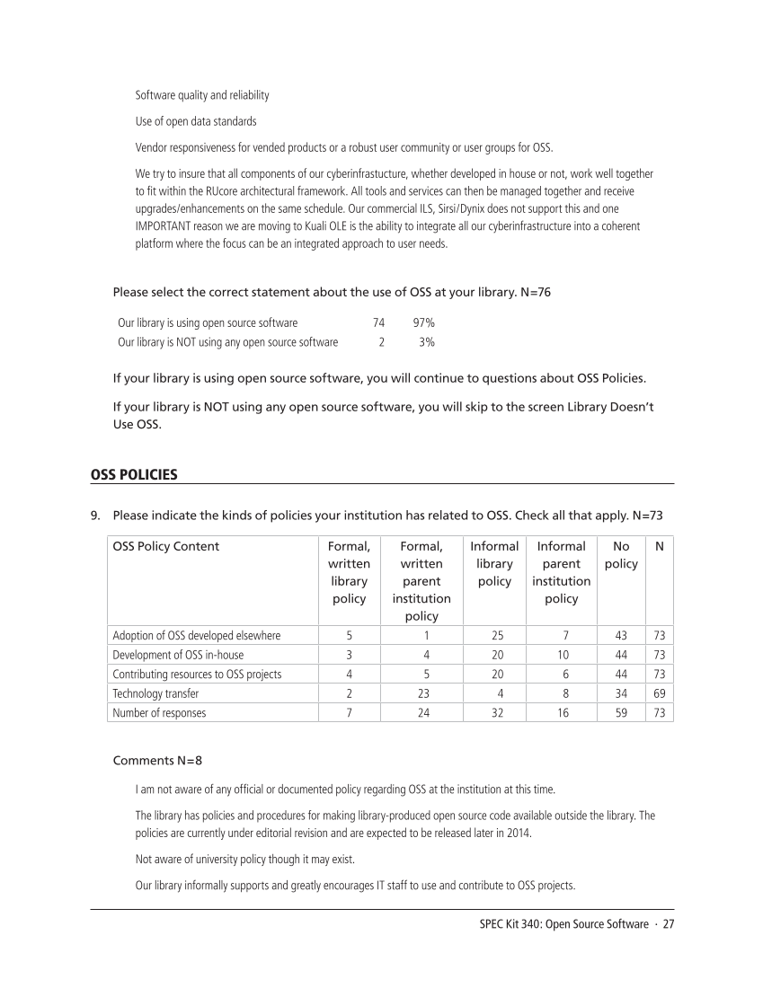 SPEC Kit 340: Open Source Software (July 2014) page 27