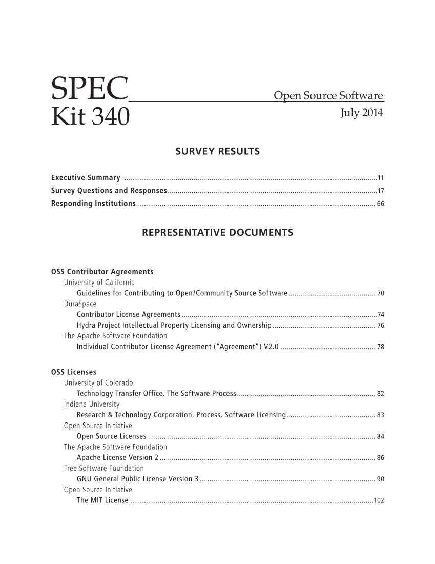 SPEC Kit 340: Open Source Software (July 2014) page 5