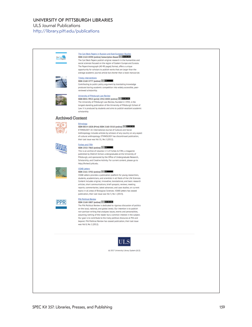 SPEC Kit 357: Libraries, Presses, and Publishing (November 2017) page 159