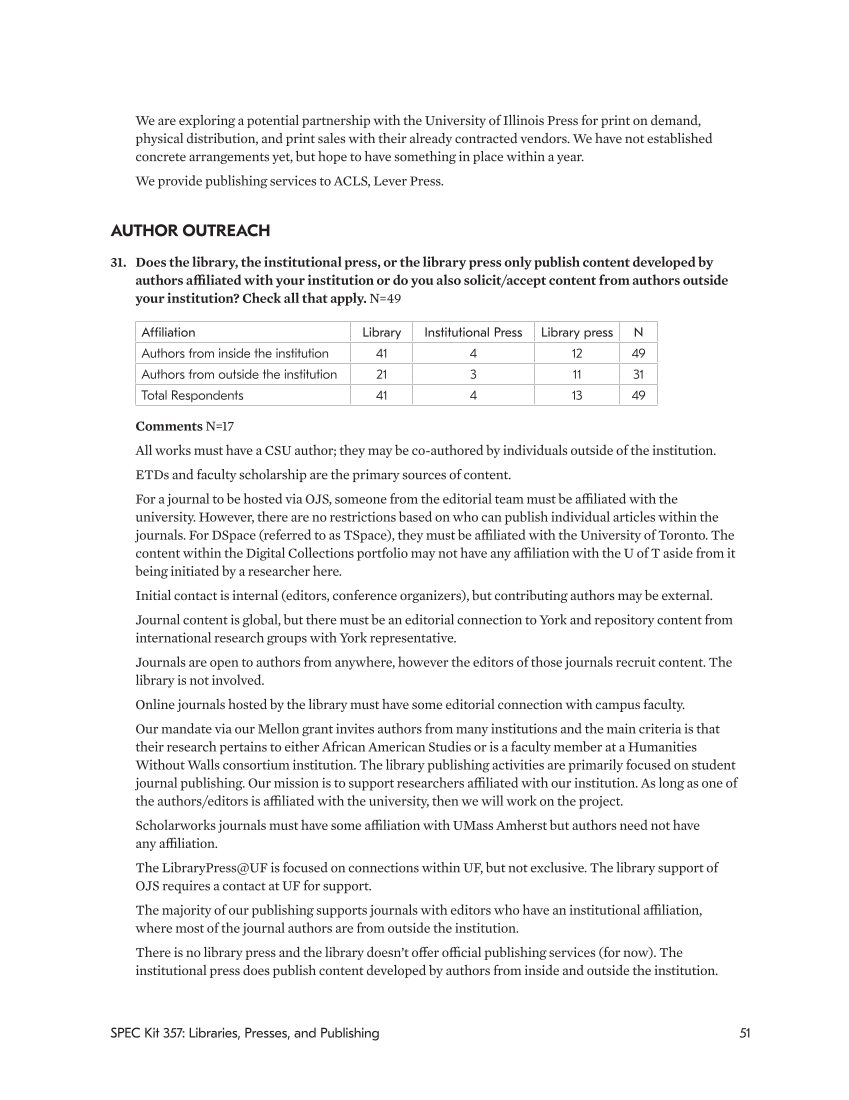 SPEC Kit 357: Libraries, Presses, and Publishing (November 2017) page 51