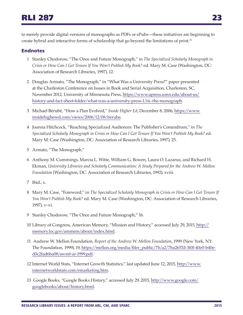 Research Library Issues, no. 287 (2015): Special Issue on Transformation of Scholarly Communications page 23