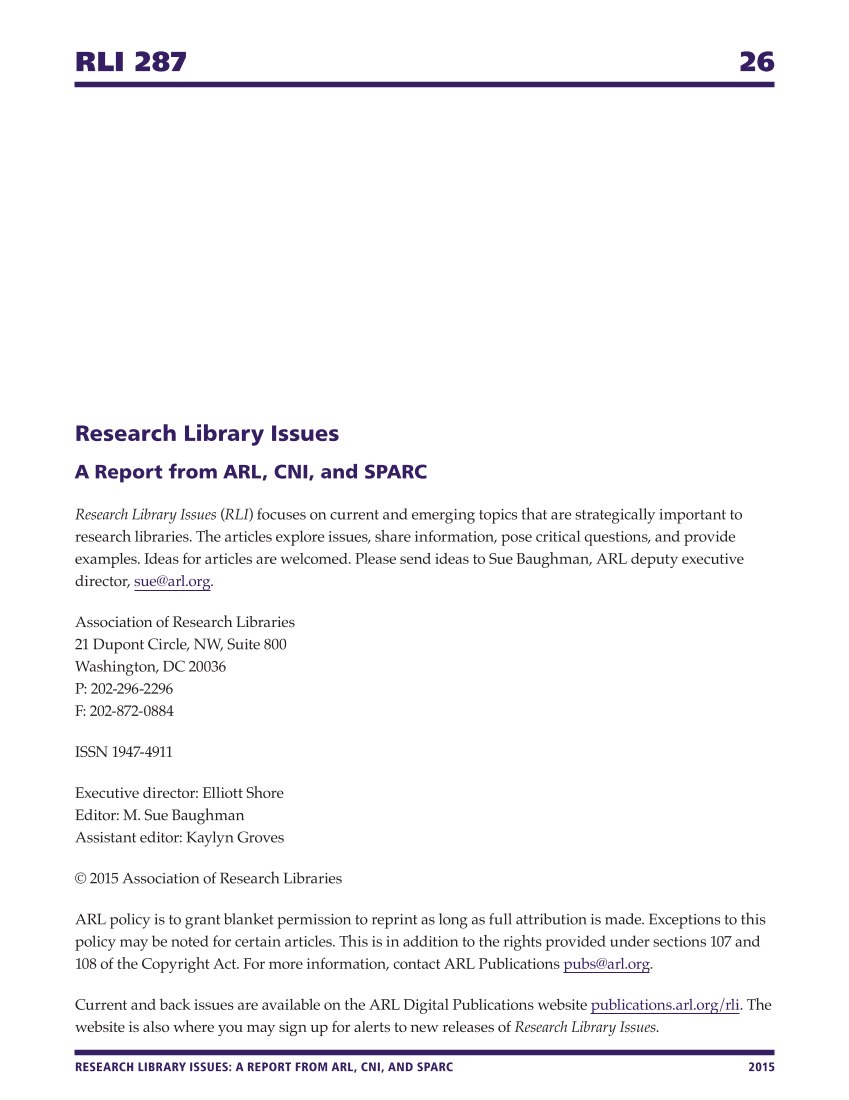 Research Library Issues, no. 287 (2015): Special Issue on Transformation of Scholarly Communications page 26