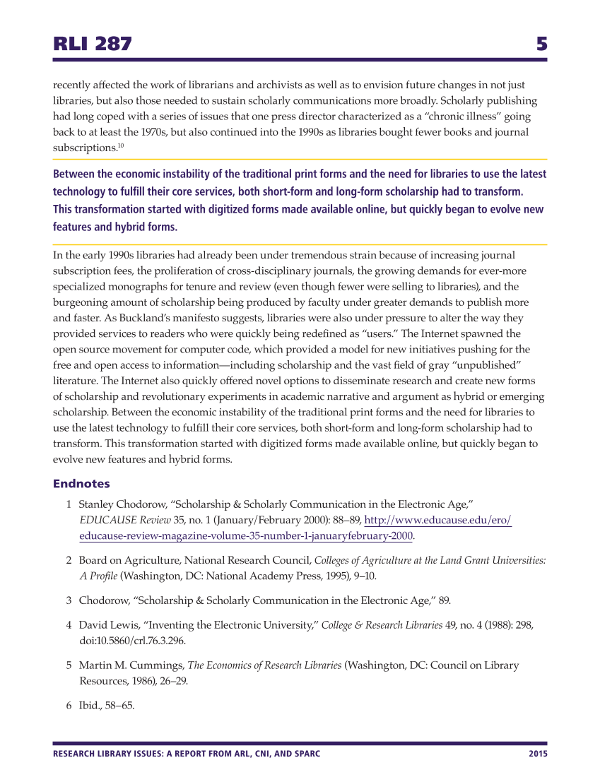 Research Library Issues, no. 287 (2015): Special Issue on Transformation of Scholarly Communications page 5