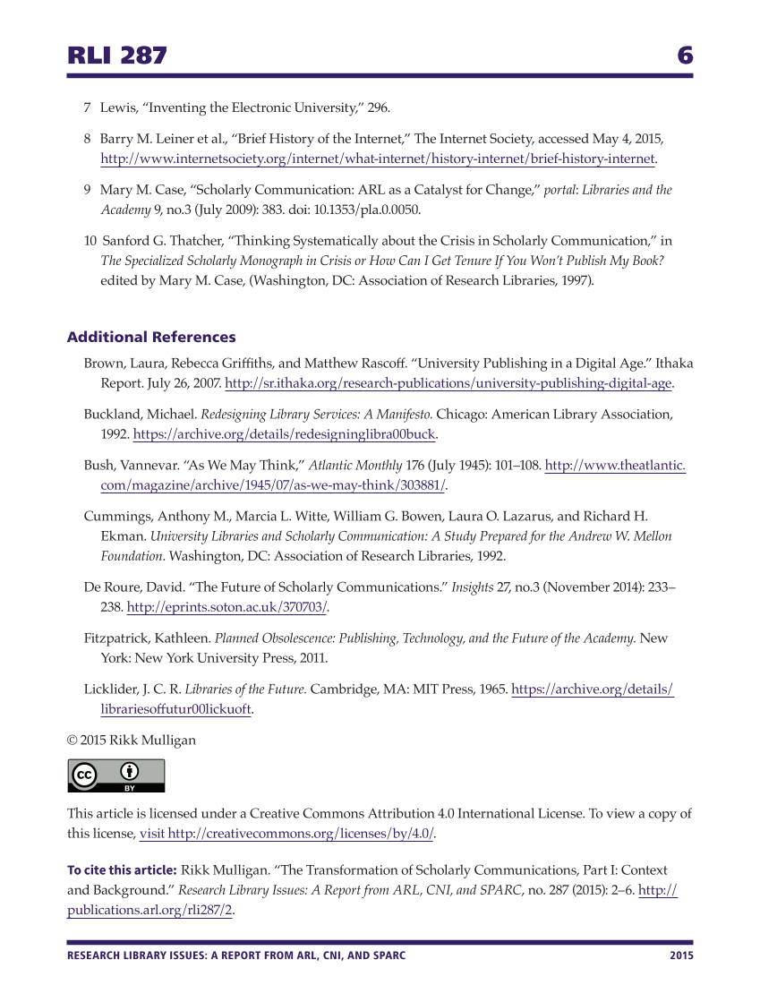 Research Library Issues, no. 287 (2015): Special Issue on Transformation of Scholarly Communications page 6