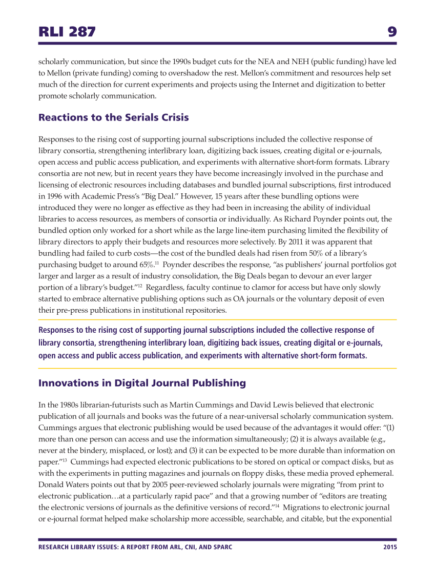 Research Library Issues, no. 287 (2015): Special Issue on Transformation of Scholarly Communications page 9