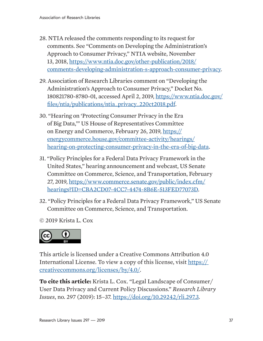 Research Library Issues, no. 297 (2019): The Current Privacy Landscape page 37