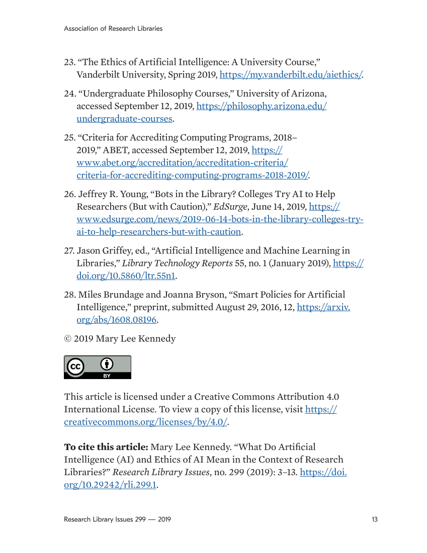 Research Library Issues, no. 299 (2019): Ethics of Artificial Intelligence page 13