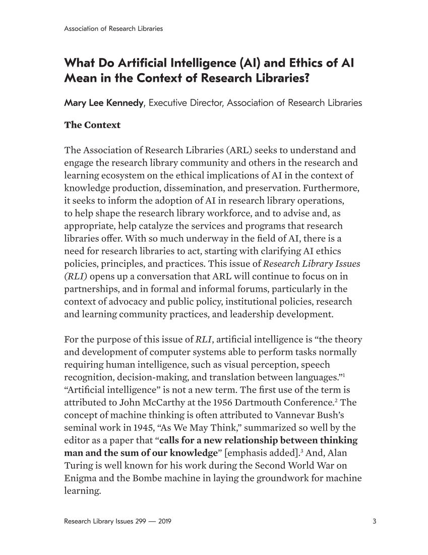 Research Library Issues, no. 299 (2019): Ethics of Artificial Intelligence page 3