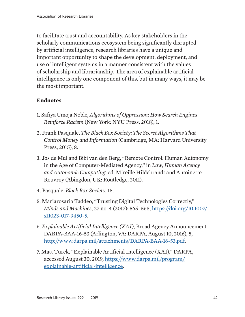 Research Library Issues, no. 299 (2019): Ethics of Artificial Intelligence page 42