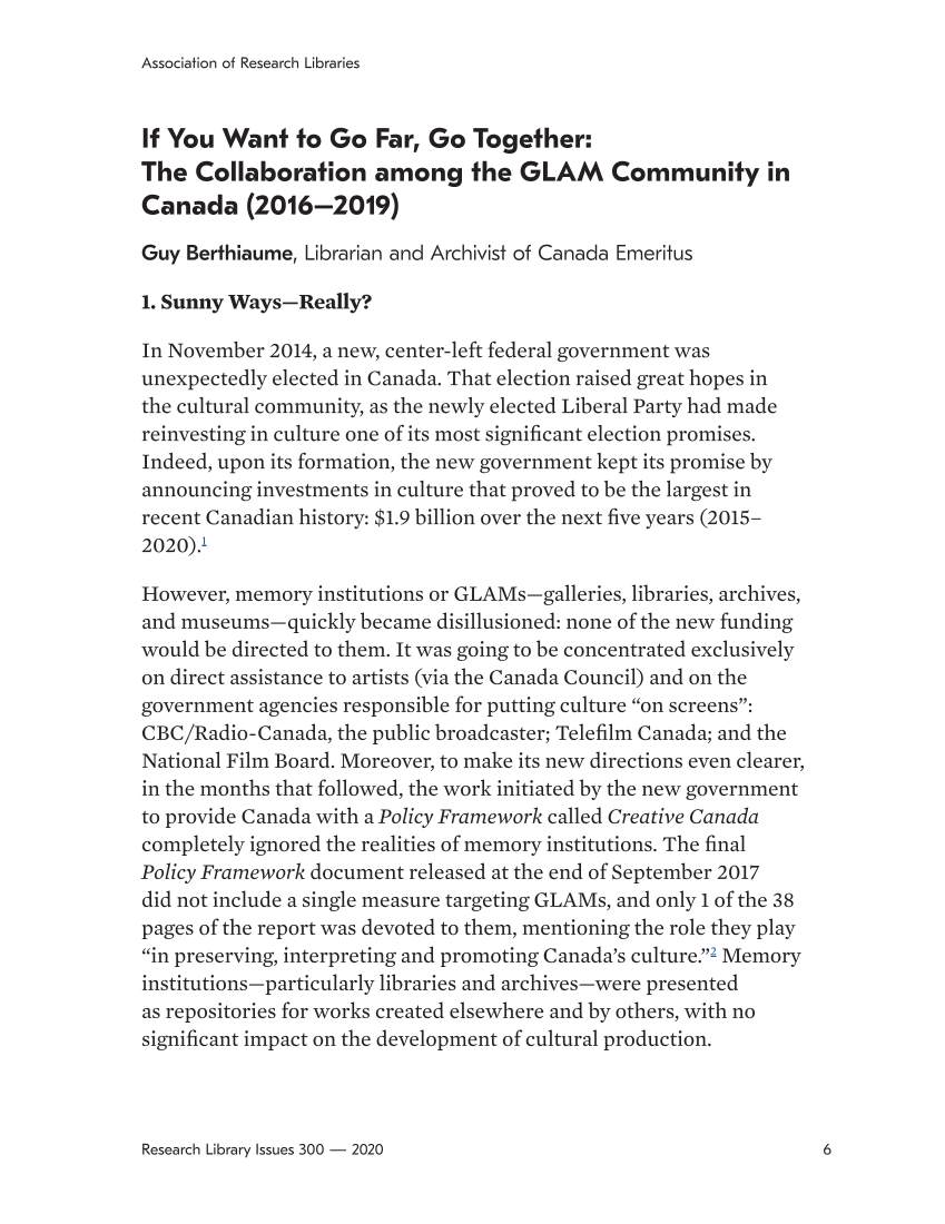 Research Library Issues, no. 300: GLAM Collaboration Opportunities and Challenges page 6