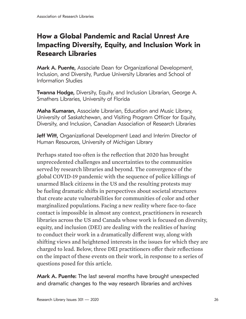 Research Library Issues, no. 301 (2020): Diversity, Equity, and Inclusion page 26