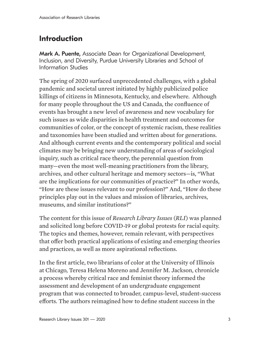 Research Library Issues, no. 301 (2020): Diversity, Equity, and Inclusion page 3