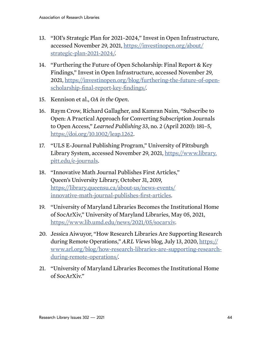 Research Library Issues, no. 302 (2021): Sustaining Open Content and Infrastructure page 44