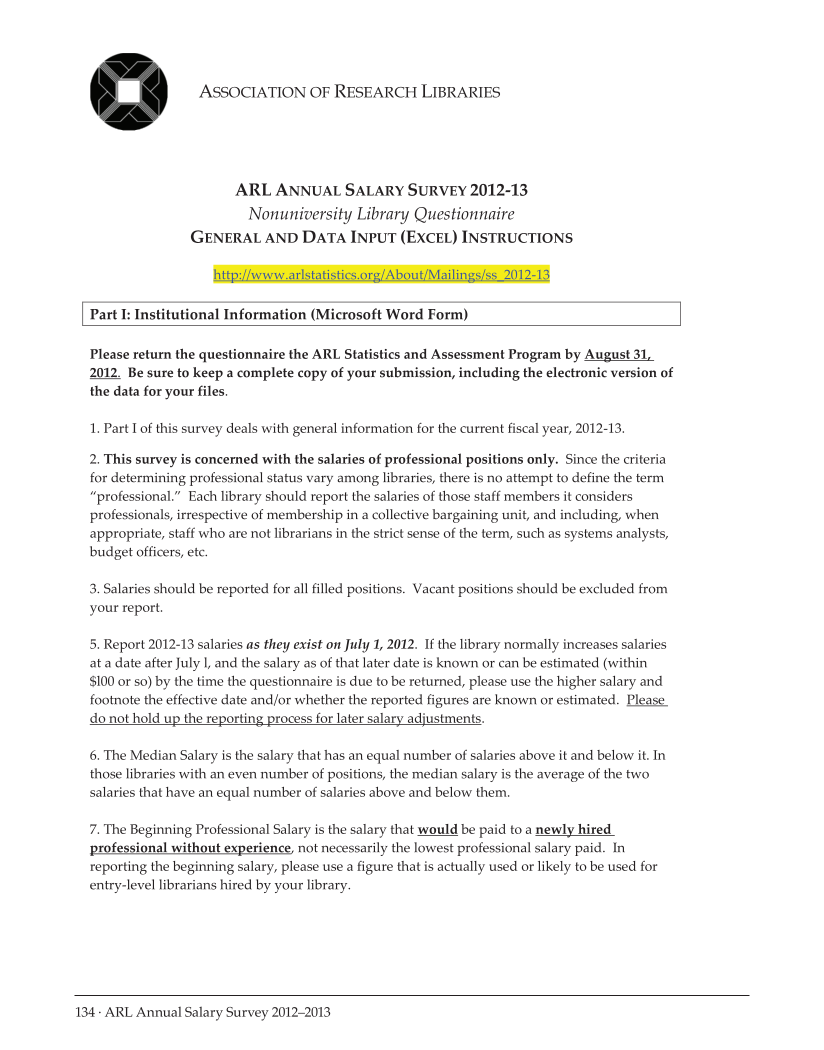 ARL Annual Salary Survey 2012–2013 page 134