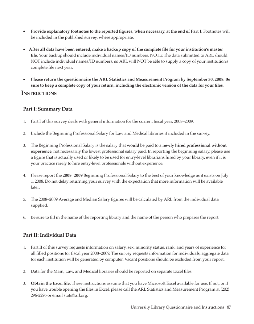 ARL Annual Salary Survey 2008–2009 page 87