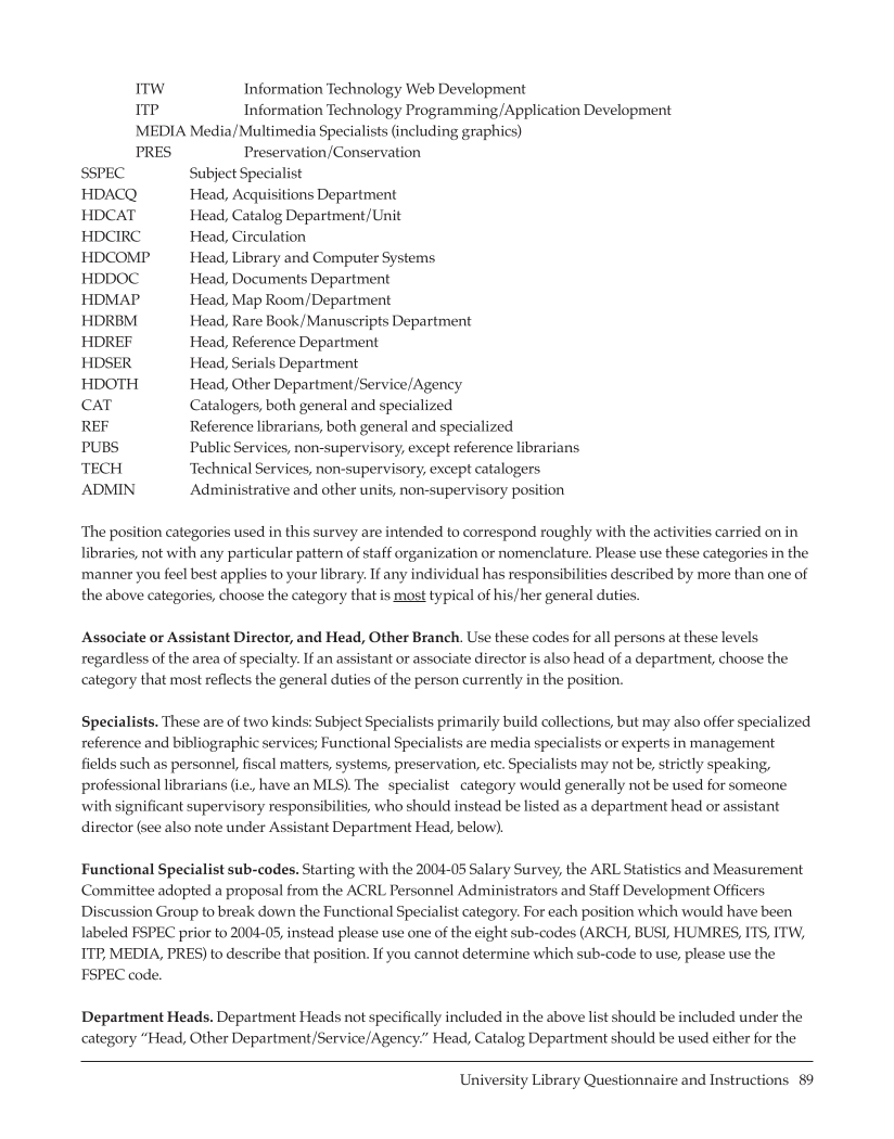 ARL Annual Salary Survey 2008–2009 page 89