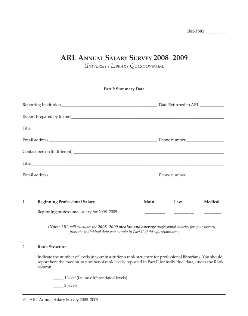 ARL Annual Salary Survey 2008–2009 page 94