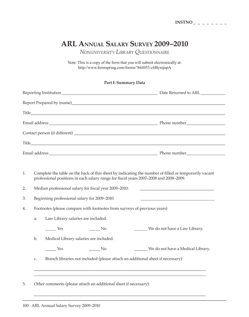 ARL Annual Salary Survey 2009–2010 page 100